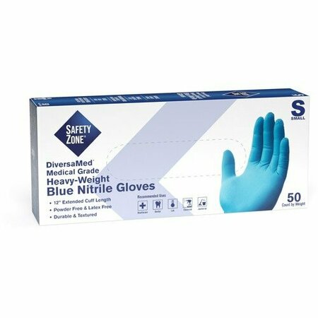 THE SAFETY ZONE GNEP-T8, Nitrile Disposable Gloves, 8.25 mil Palm, Nitrile, Powder-Free, S, 50 PK, Blue SZNGNEPSM5T8